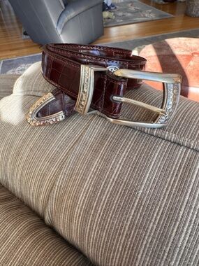 BS Vintage western-style leather belt Silver hardware XL